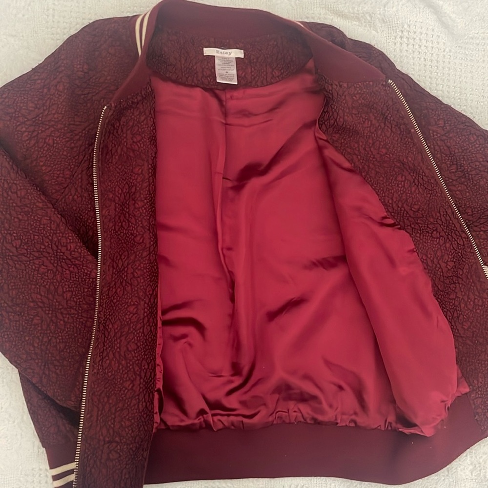 Vintage Esley Brocade Bomber Jacket Women’s Small Wine/Burgundy - Picture 2 of 7